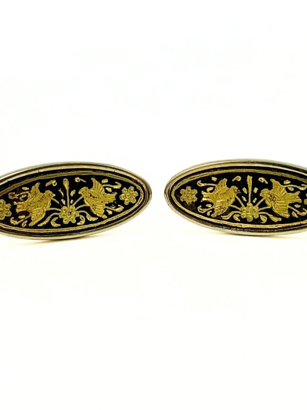Anson Signed Damascene Toledo Vintage Elongated Gold Plated Cufflinks